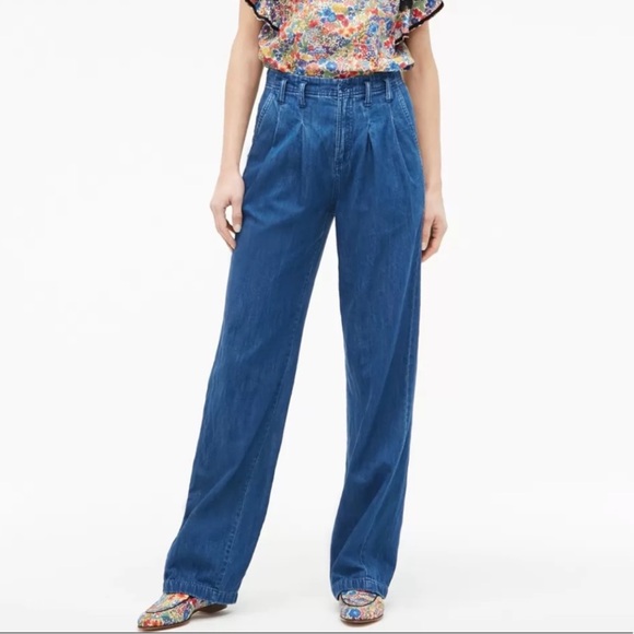 J Crew Pleated Wide-Leg High Rise Chambray Pant - Picture 4 of 15